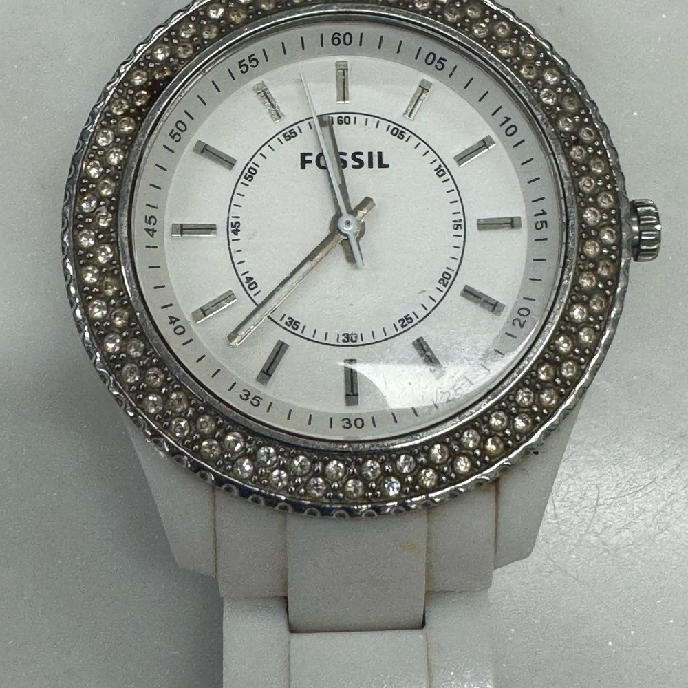 Fossil Crystal-Embellished White Watch